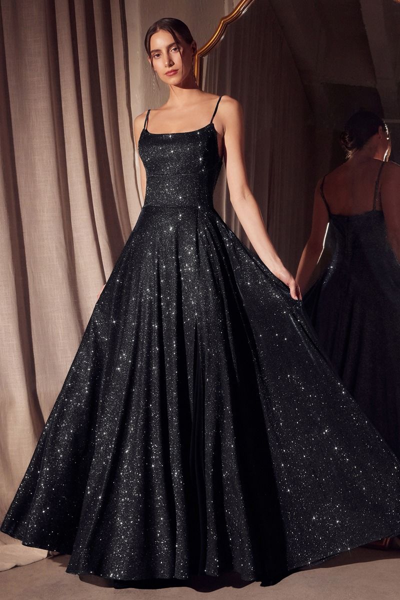 JAZMINA A-Line glitter prom gown with thin straps and open back, perfect for prom or semi-formal events. Brisbane to Gold Coast.