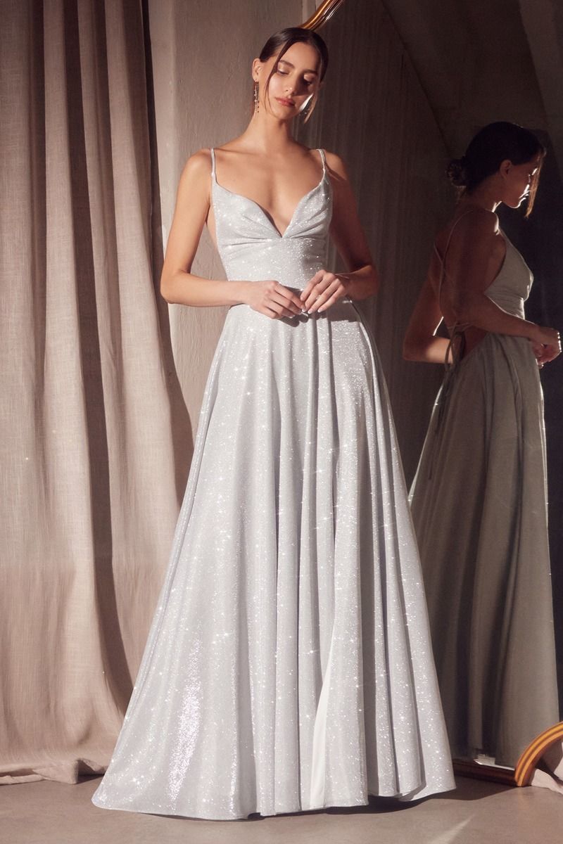 MOLLY V Front A-Line glitter prom dress with sleeveless V-neck bodice and lace-up back, perfect for formal events. Brisbane to Gold Coast