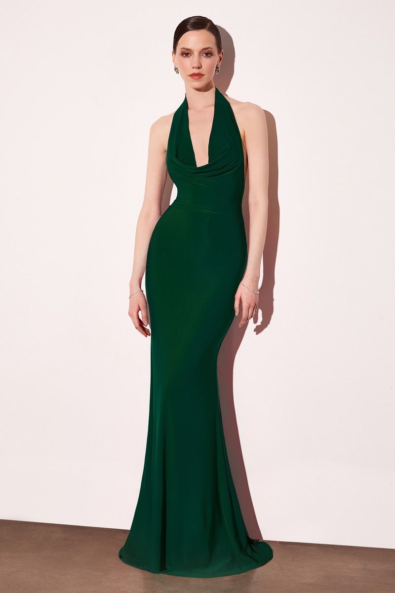 GEMMA Silky Halter Neck Low Back Prom & Semi Formal Dress