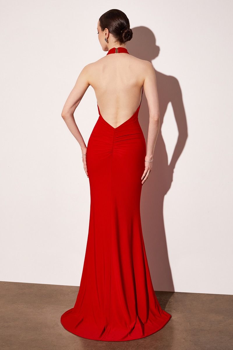 GEMMA Silky Halter Neck Low Back Prom & Semi Formal Dress