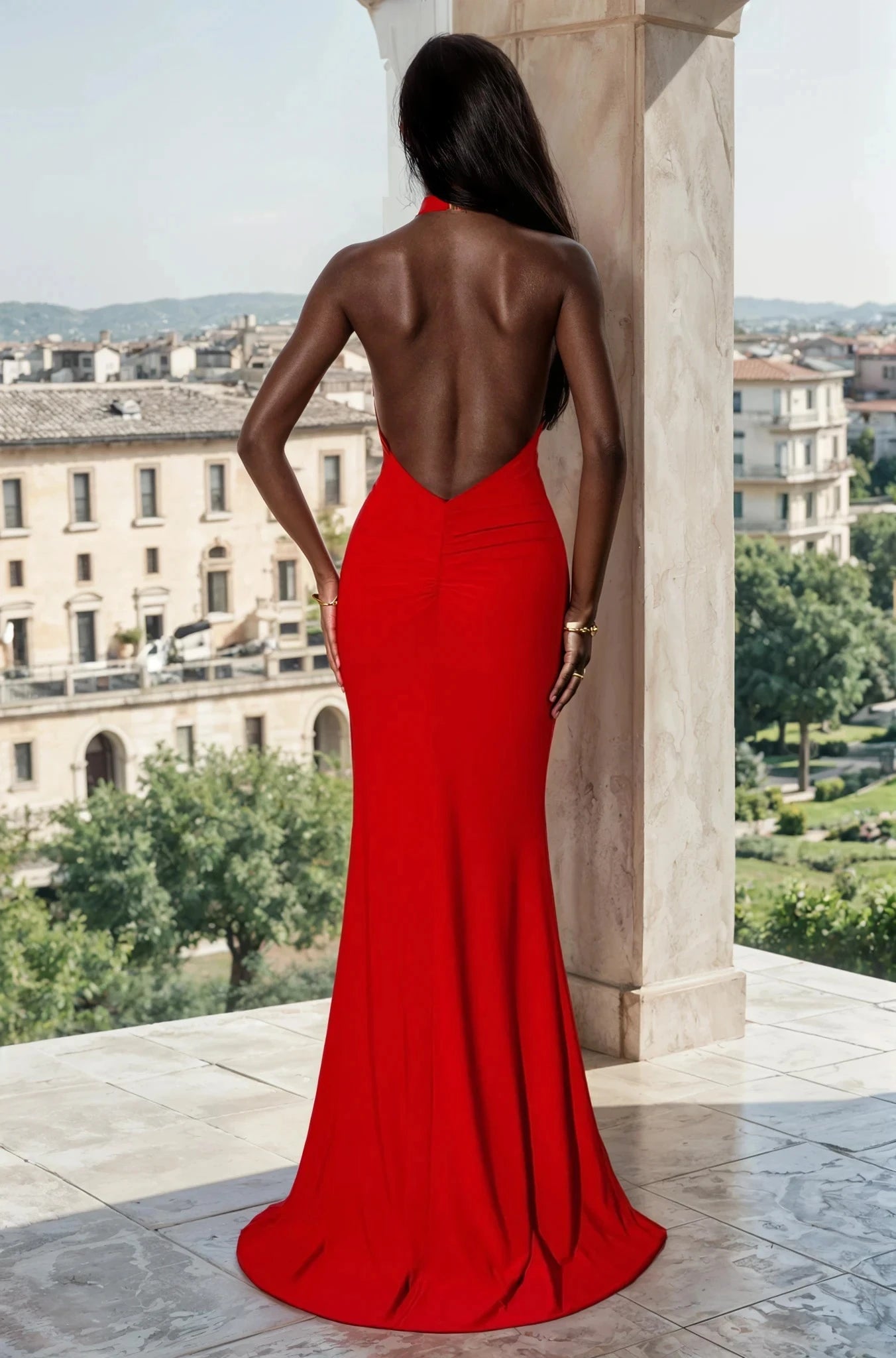 GEMMA Silky Halter Neck Low Back Prom Dress with open low back, Brisbane to Gold Coast