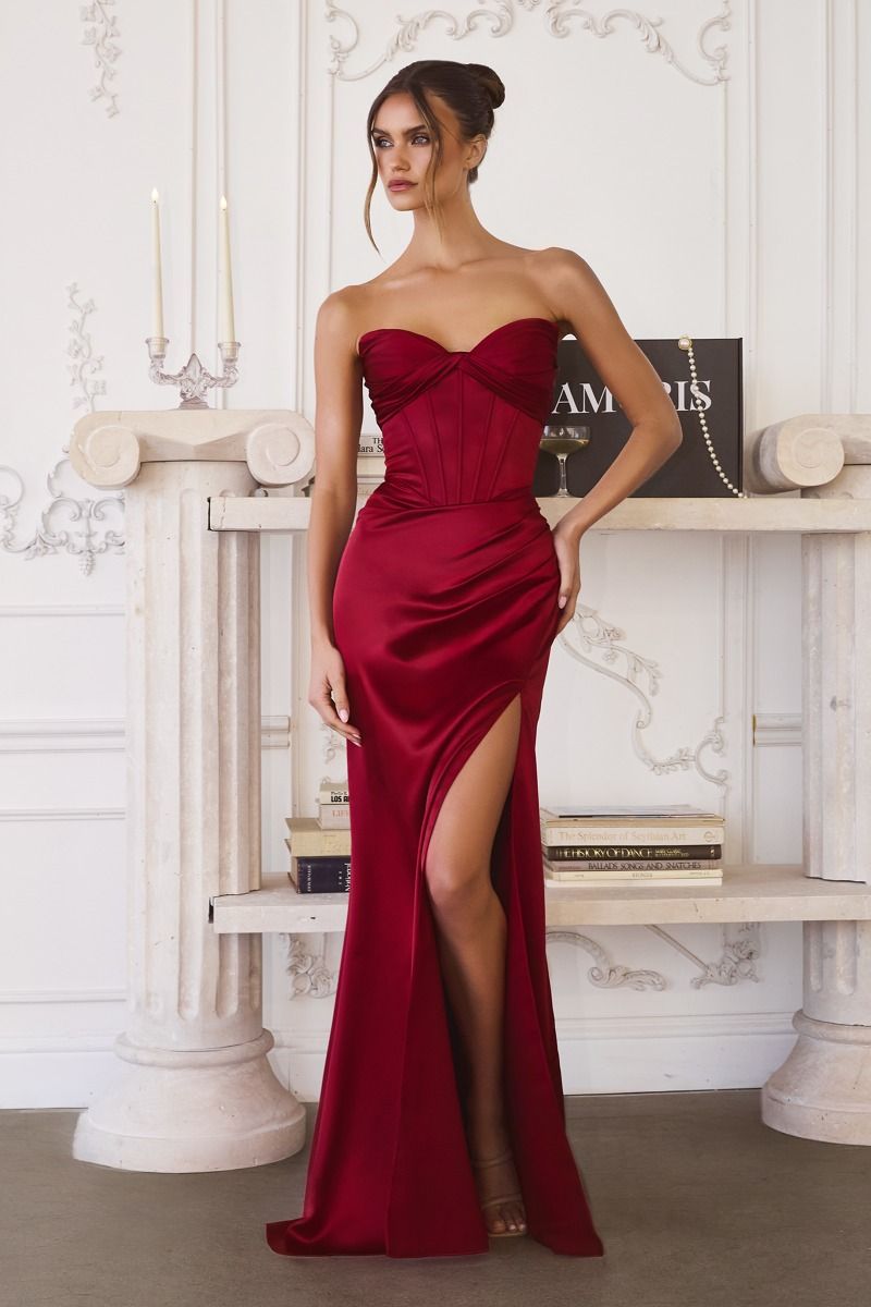 dark red formal dresses australia MARVA Strapless Satin Corset Mermaid Prom Dress CL:Dress Select a Color:Snow Crystalline features a statement Shoes To Wear With