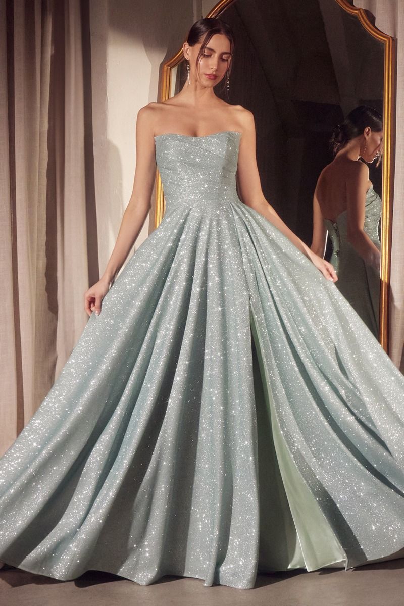 Alt Tag: CINDI strapless glitter prom gown with shimmering fitted bodice, perfect for semi-formals, Brisbane to Gold Coast, Australia.