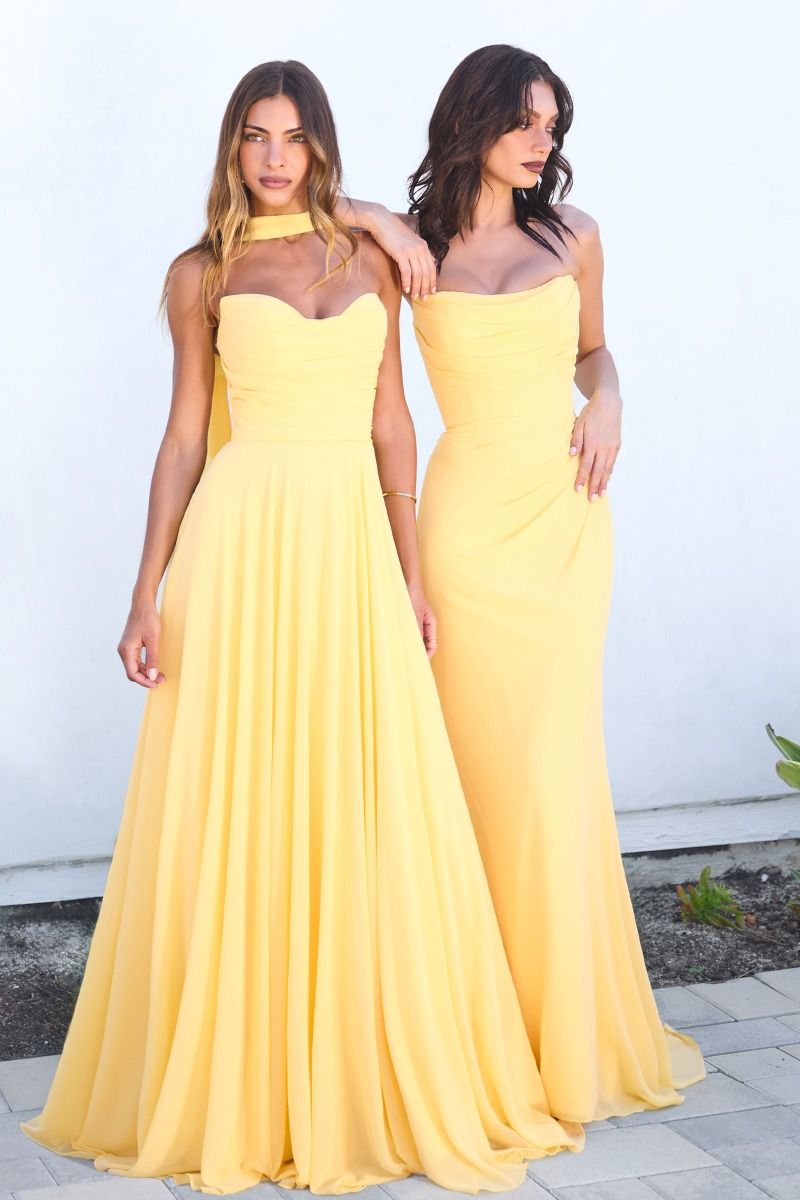 EVELISSE Strapless Chiffon Neck Sash Bridesmaid Formal Dress