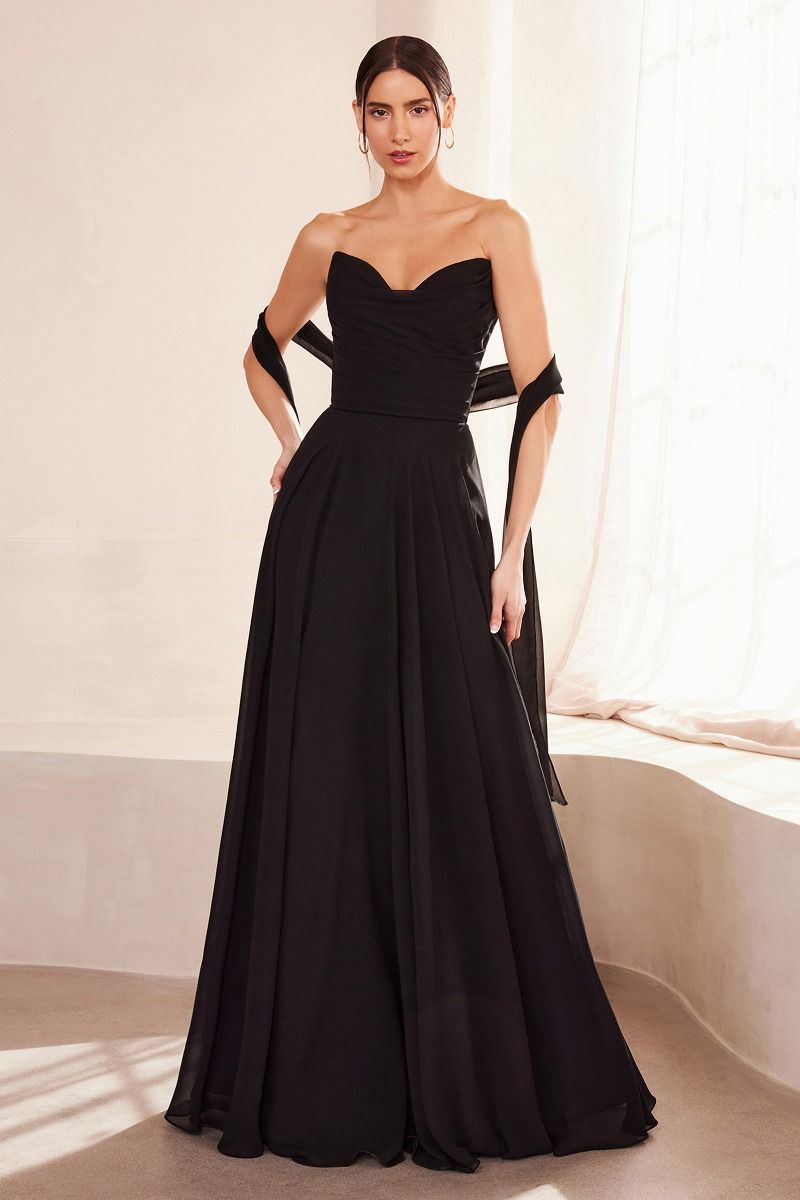 EVELISSE Strapless Chiffon Neck Sash Bridesmaid Formal Dress