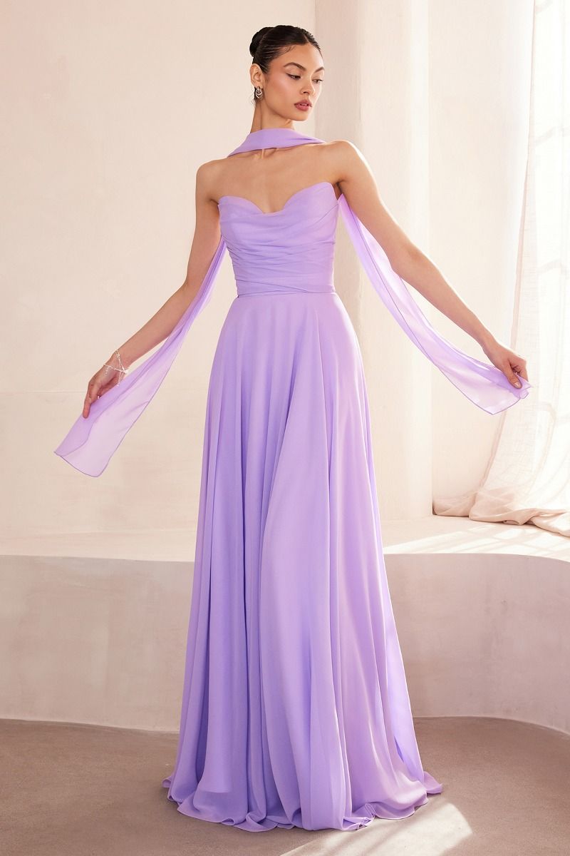 EVELISSE Strapless Chiffon Neck Sash Bridesmaid Formal Dress