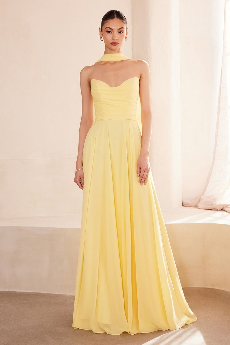 EVELISSE Strapless Chiffon Neck Sash Bridesmaid Formal Dress