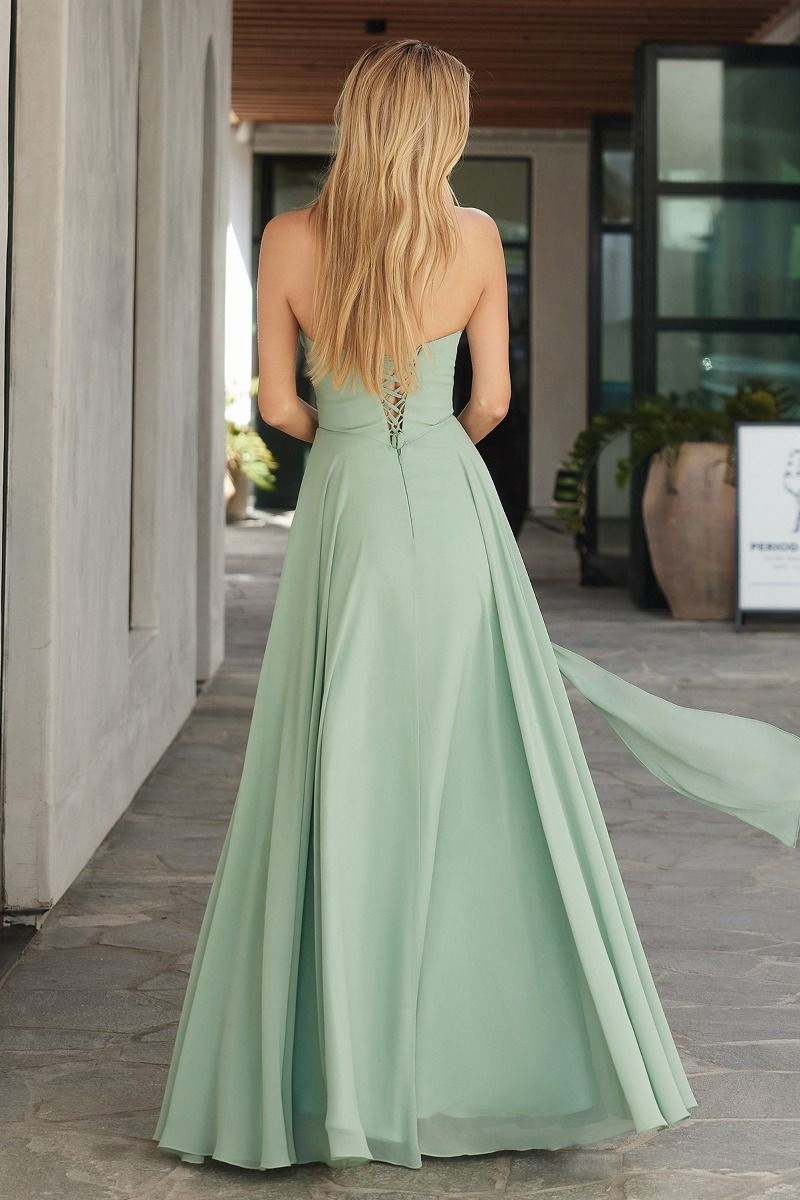 EVELISSE Strapless Chiffon Neck Sash Bridesmaid Formal Dress