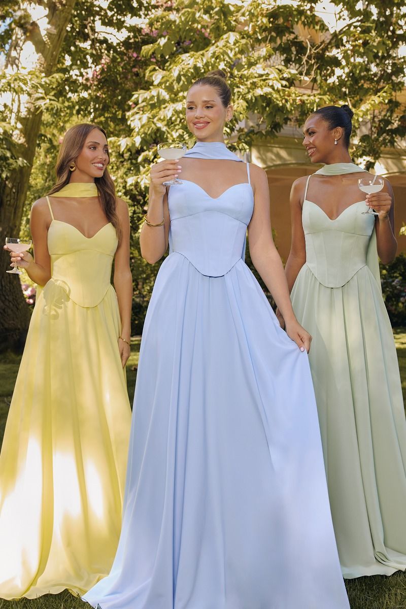 ELSIE Corset Top Neck Sash Satin A Line Formal Gown