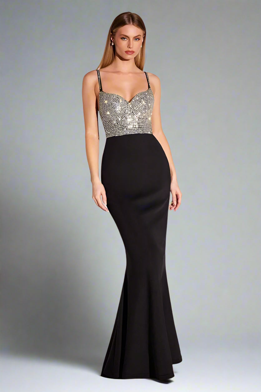 ZEINA Crystal Bustier with shimmering silver bodice, strapless prom gown. Elegant bra-style back closure. Brisbane to Gold Coast, Australia.