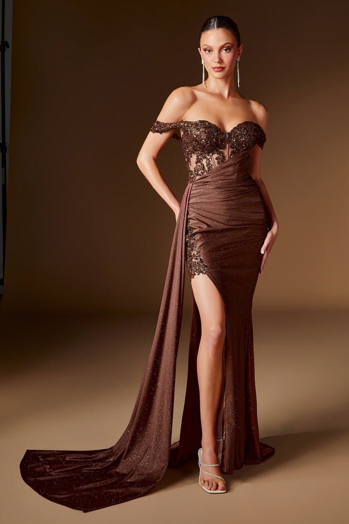 TENESIA Glitter Corset Formal Gown with Side Sash in Australia | One Honey Boutique