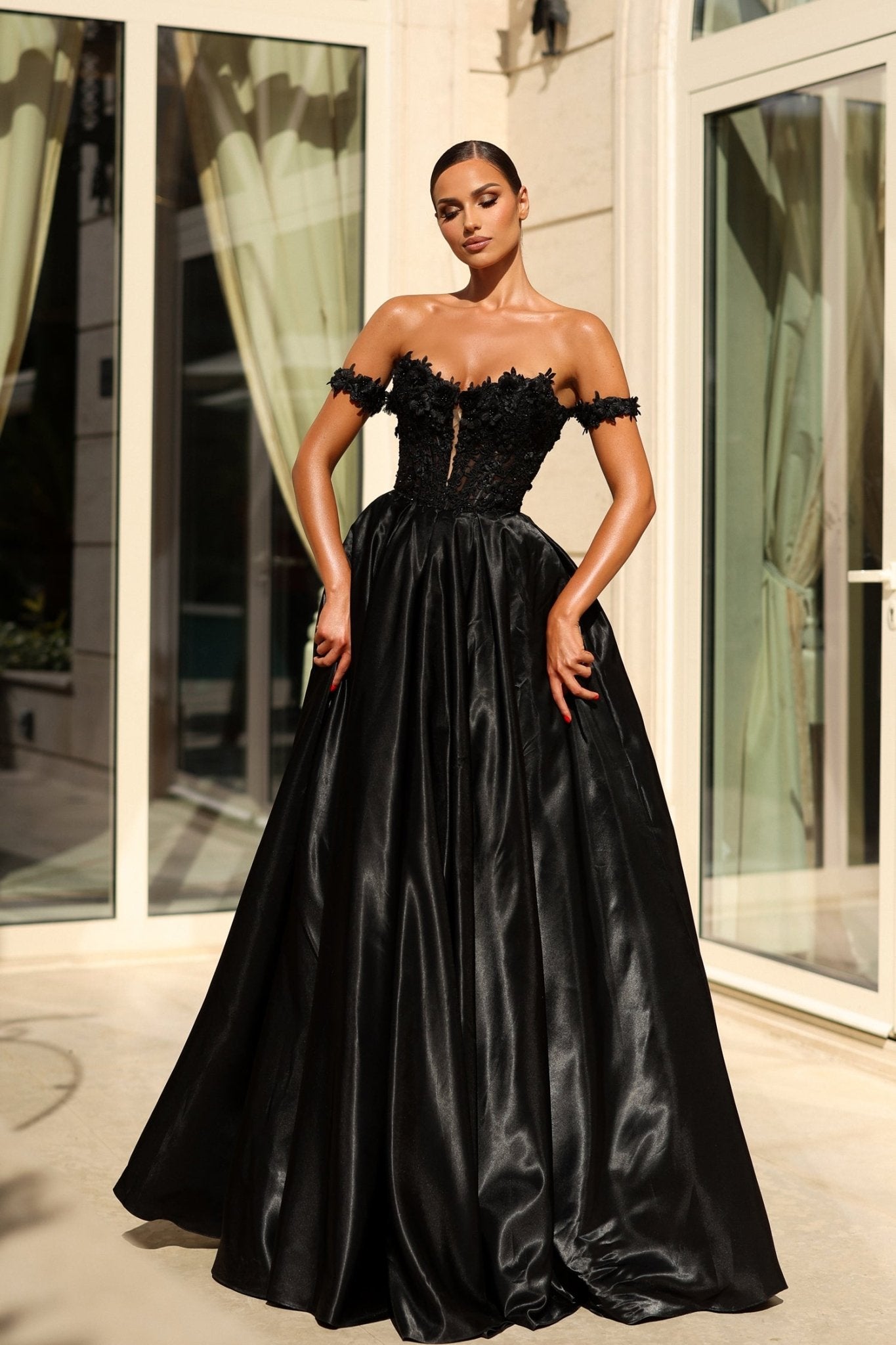 Tina Holly Couture TK584 Off Shoulder Beaded 3D Lace Applique Gown in Australia | One Honey Boutique