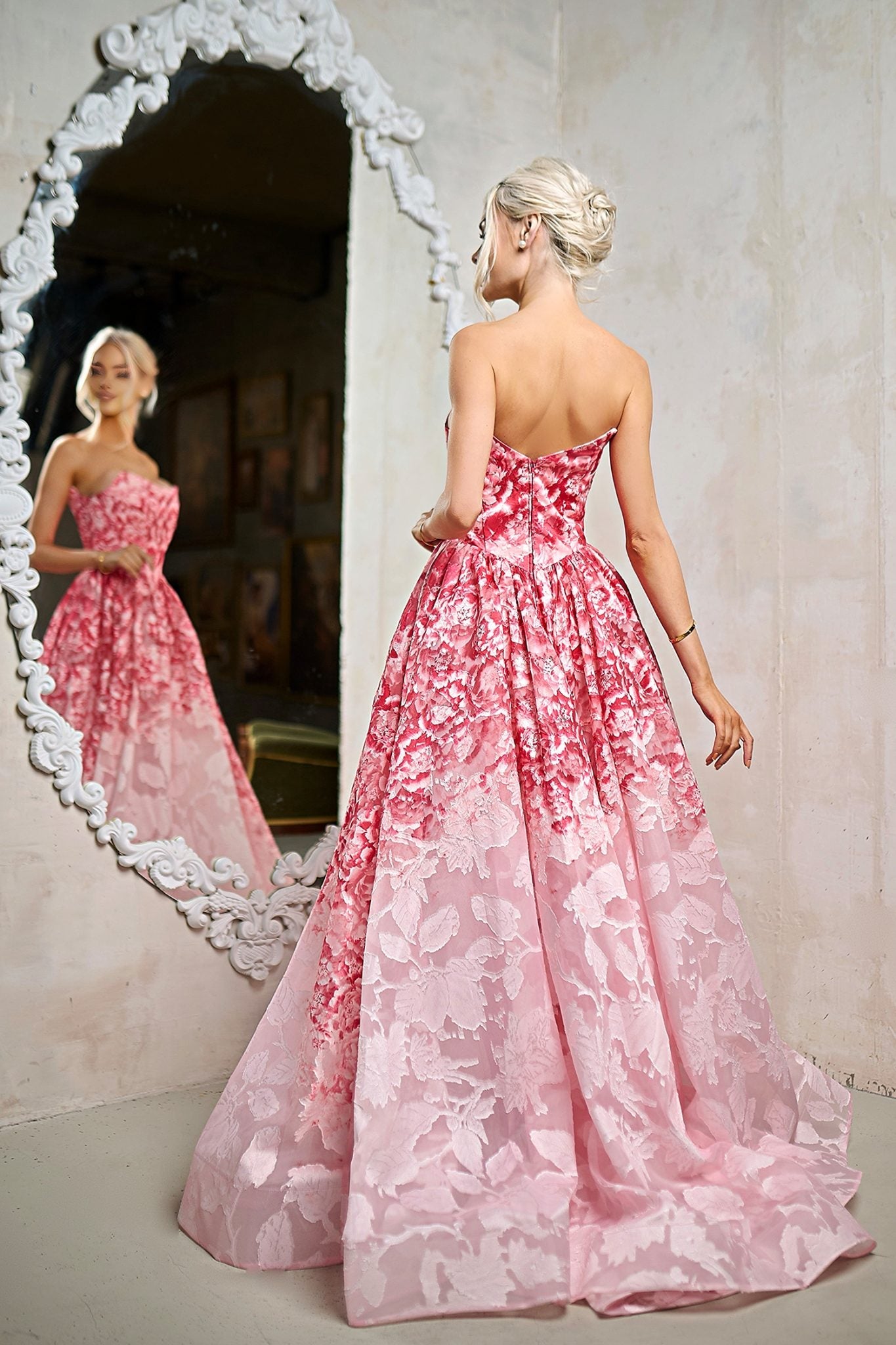 TINA HOLLY TW624 ROSALYN Organza Jacquard A - Line Formal Dress in Australia | One Honey Boutique