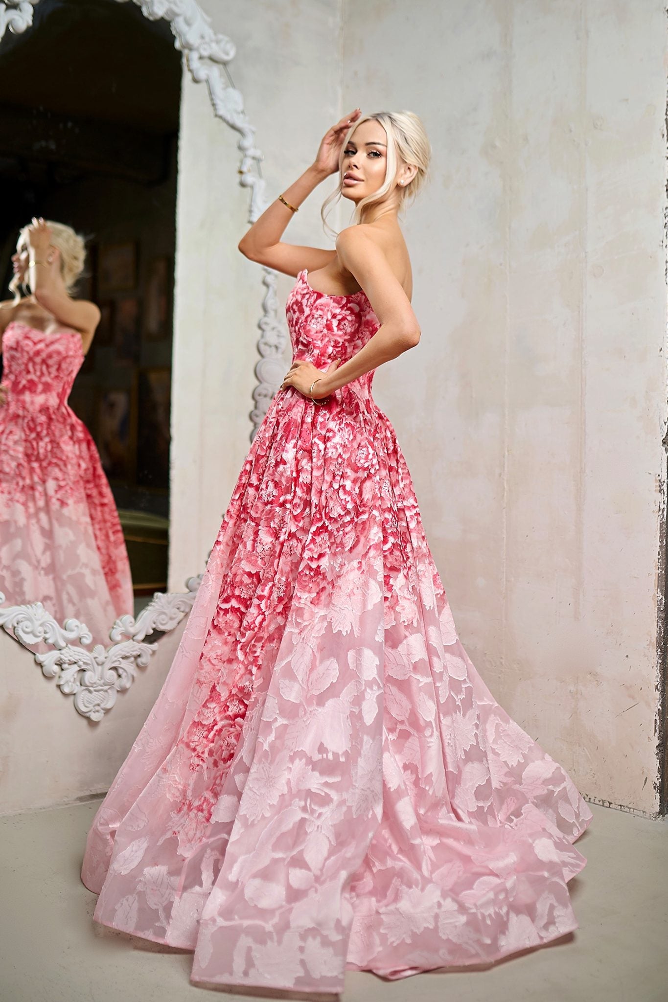 TINA HOLLY TW624 ROSALYN Organza Jacquard A - Line Formal Dress in Australia | One Honey Boutique