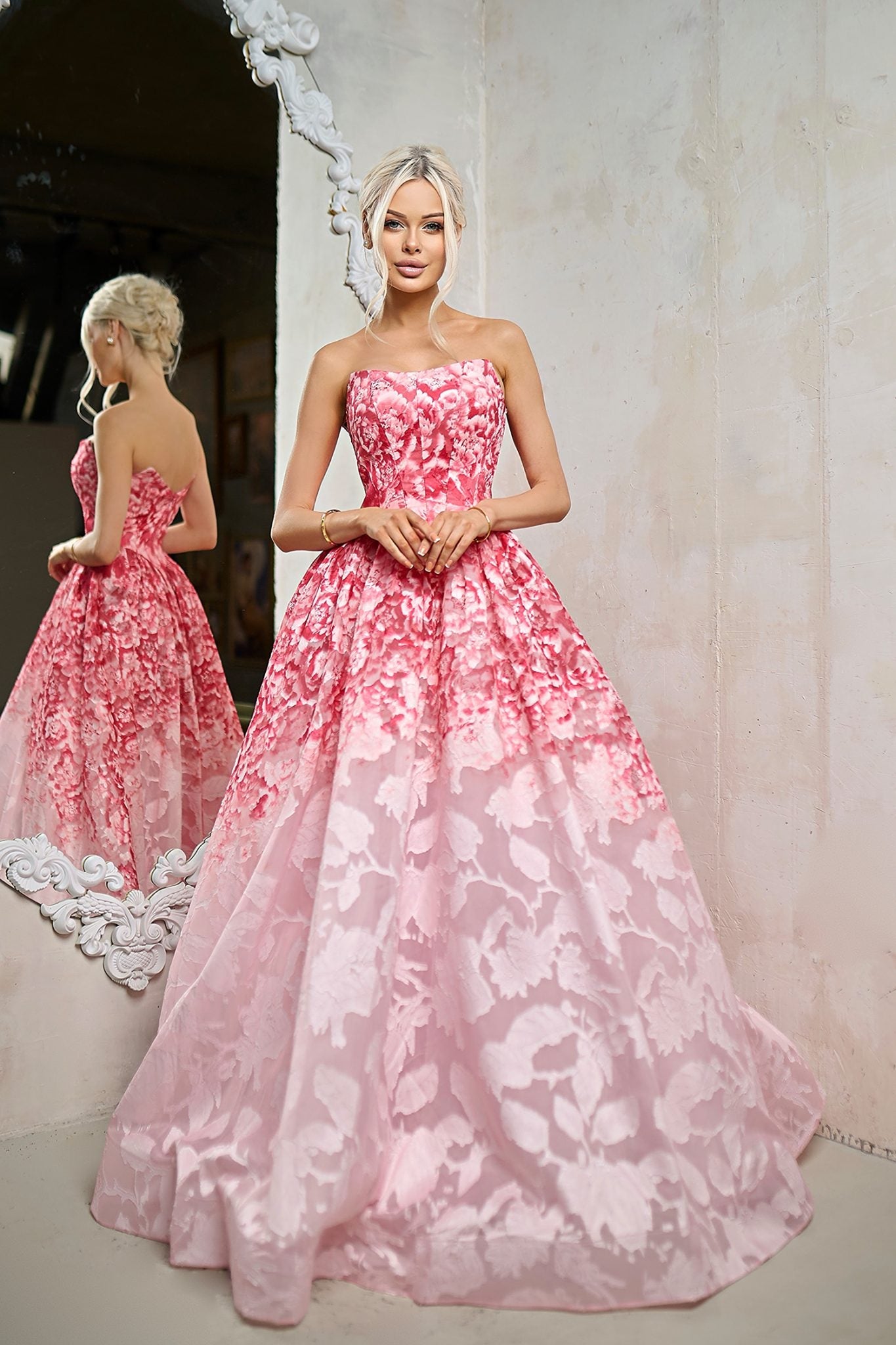 TINA HOLLY TW624 ROSALYN Organza Jacquard A - Line Formal Dress in Australia | One Honey Boutique