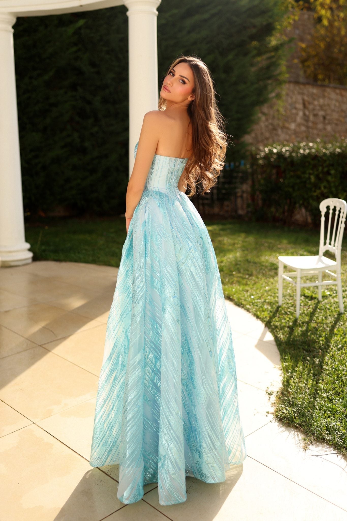 TINA HOLLY TZ601 NARELLE Organza Jacquard A - Line Formal Dress in Australia | One Honey Boutique