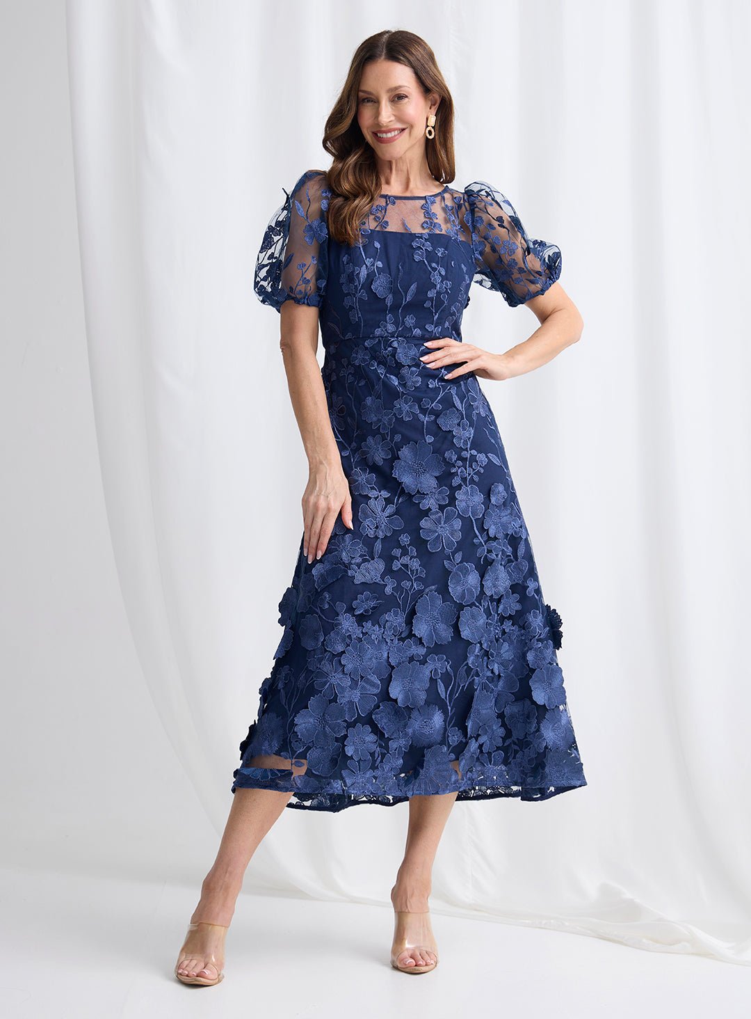 Trellis Lane LIZZIE Puff Sleeve Midi Mother of the Bride Dress in Australia | One Honey Boutique