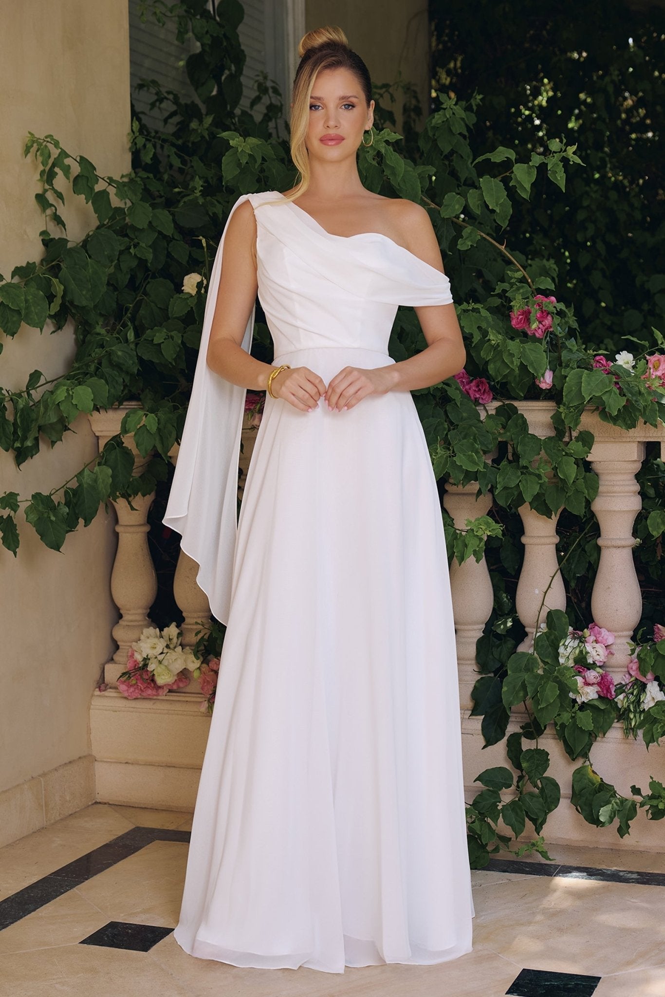 TRISHA One - Shoulder Chiffon A - Line Affordable Wedding Gown in Australia | One Honey Boutique