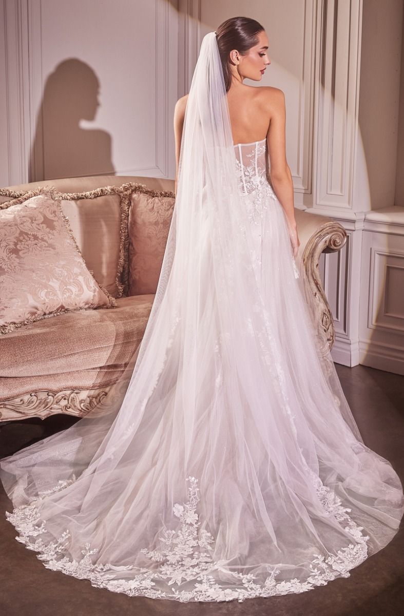 Seville Off White Beaded Floral Edge Chapel Wedding Bridal Veil in Australia | One Honey Boutique