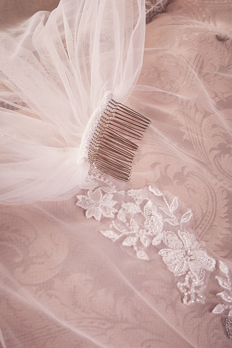 Seville Off White Beaded Floral Edge Chapel Wedding Bridal Veil in Australia | One Honey Boutique