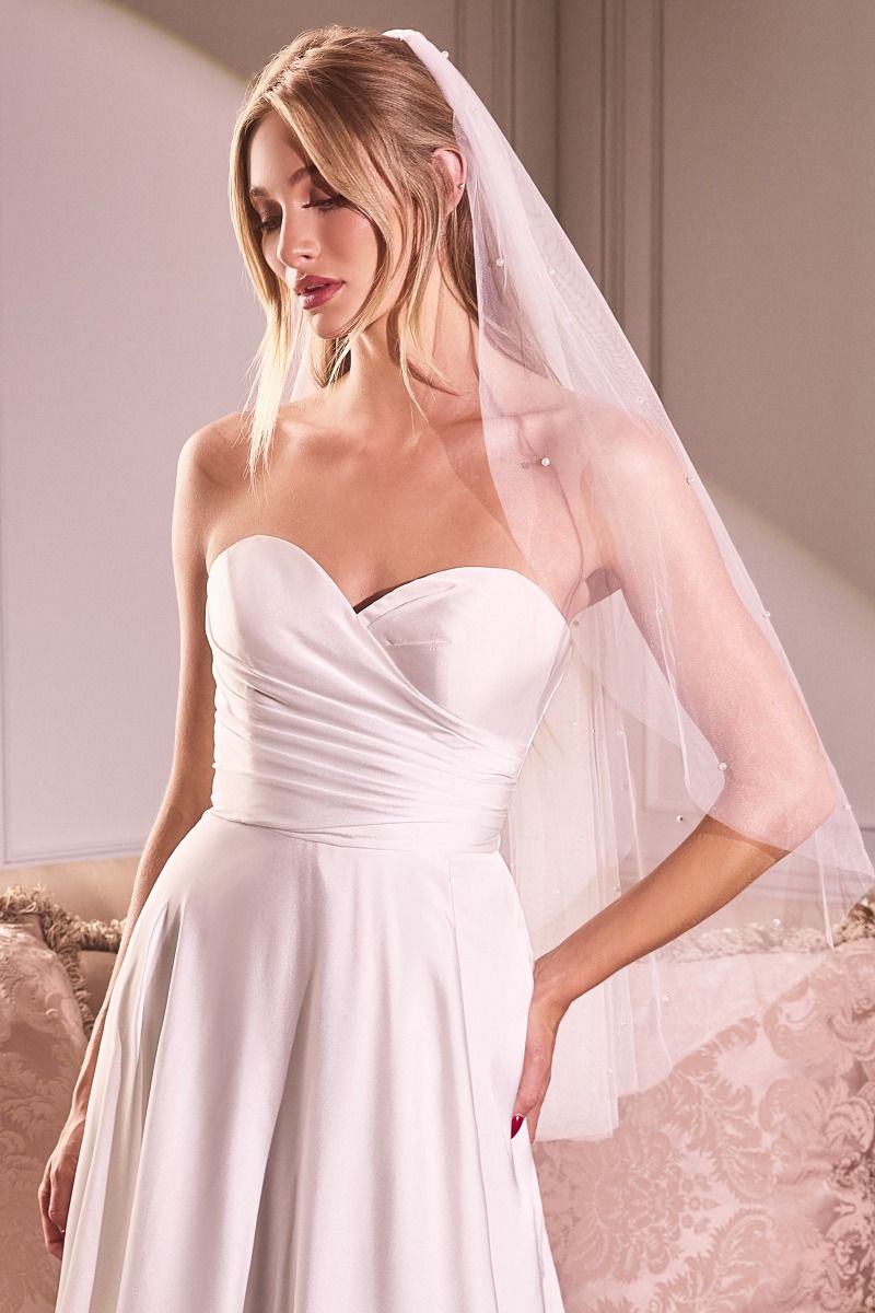 CAPRI Pearl Drop Feature Off White Bridal Veil, affordable bridal accessory, wedding dress complement, chic style by Divinity Bridal.