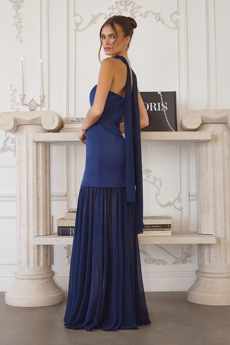 VALERIA Strapless Satin & Chiffon Fitted Prom & Formal Dress in Australia | One Honey Boutique