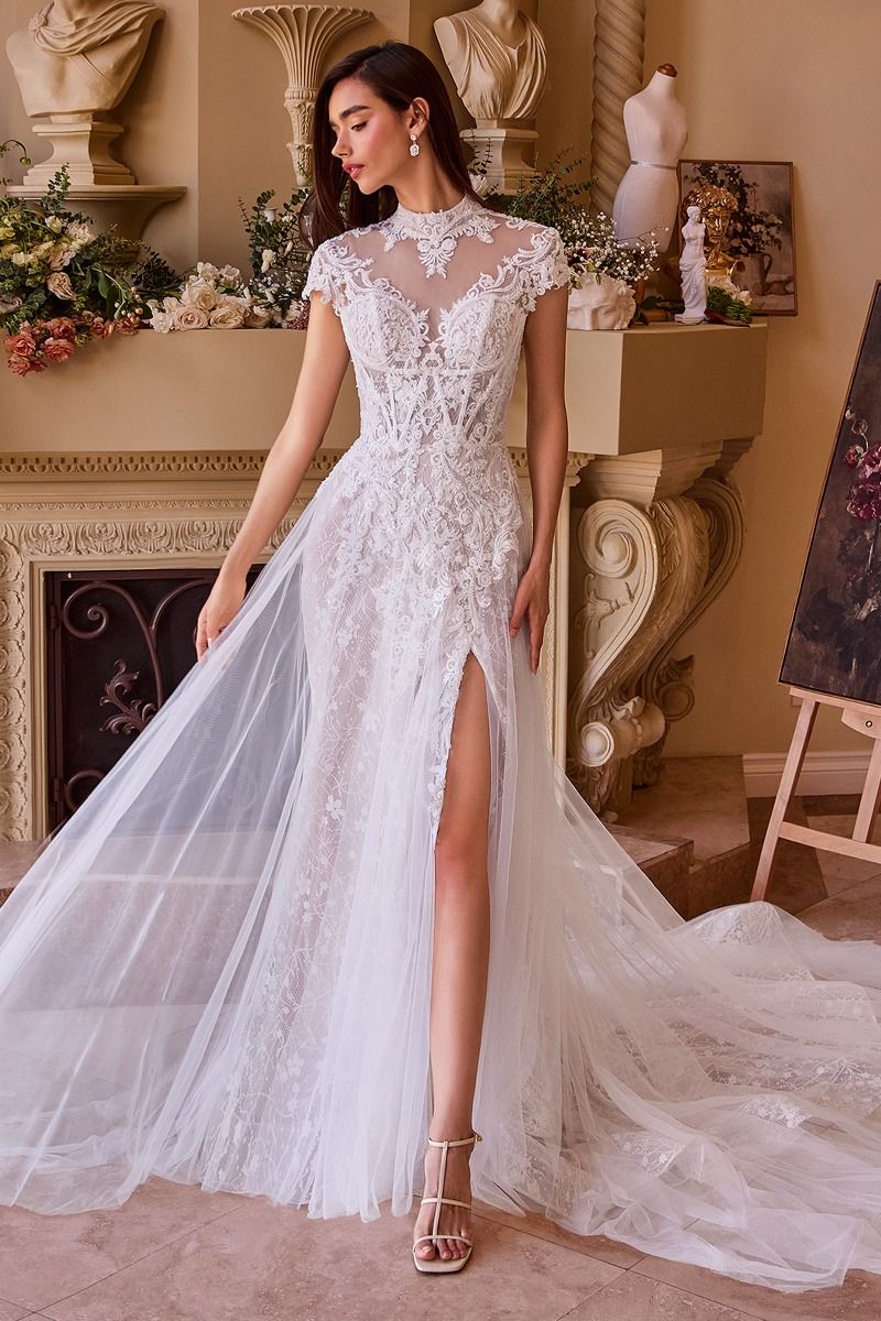 Divinity Bridal KATERINA high collar lace A-line wedding dress with cap sleeves, affordable bridal gown Australia