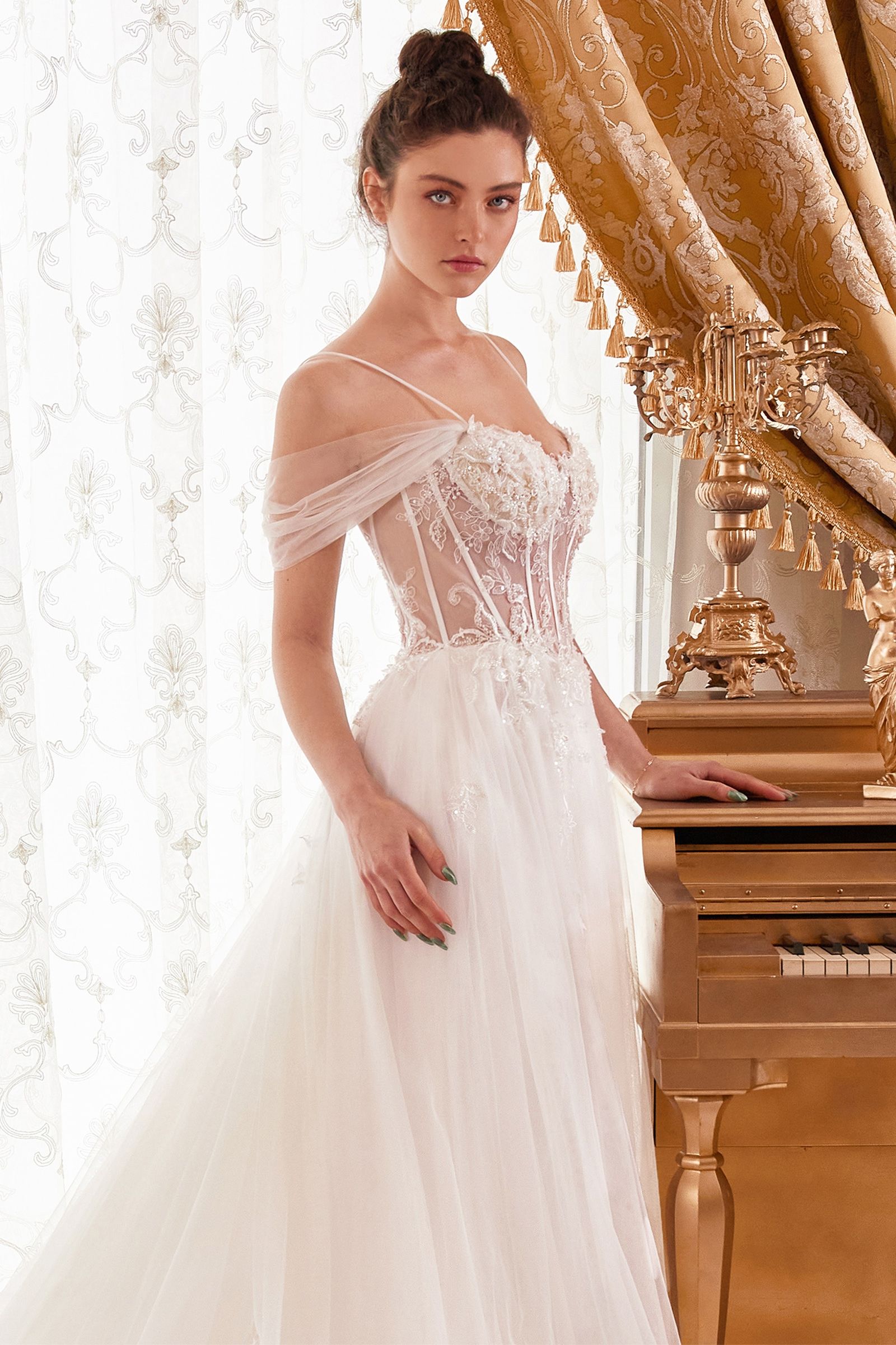 Divinity Bridal ALTHENA Floral Lace Corset Off Shoulder Ball Gown Wedding Dress