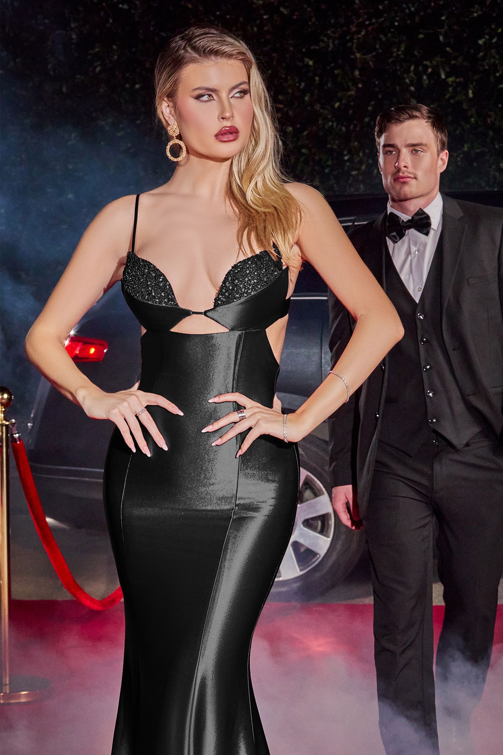 MONA Satin Diamanté Bra Detail Mermaid Formal Dress featuring sparkling diamanté cups, perfect for prom night. Brisbane to Gold Coast, Australia.