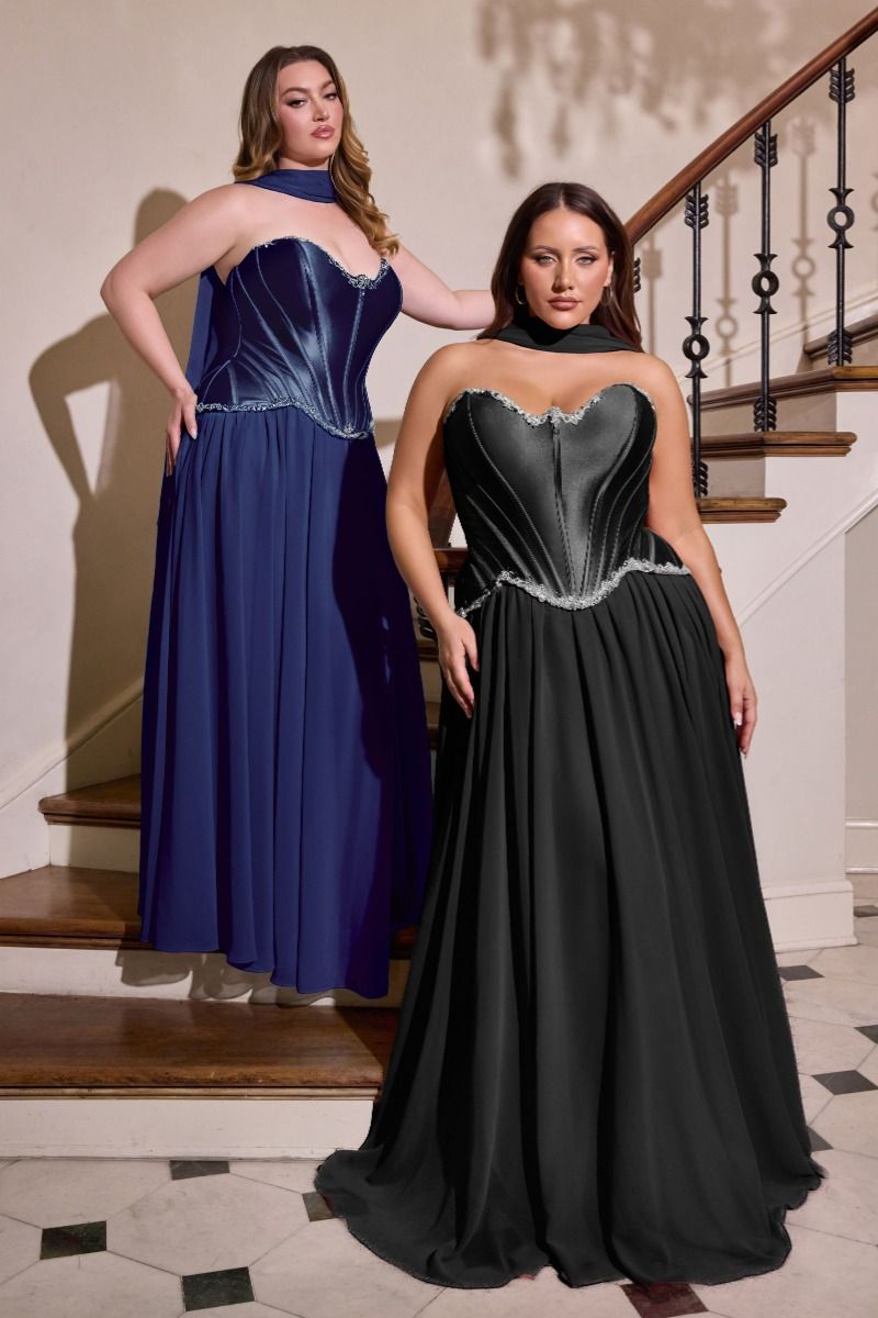 YVONNE Curve Strapless Satin Corset Chiffon Ball Gown Formal Dress in Australia | One Honey Boutique