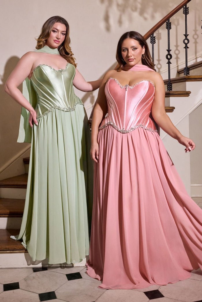 YVONNE Strapless Satin Corset Chiffon Ball Gown Formal Dress in Australia | One Honey Boutique
