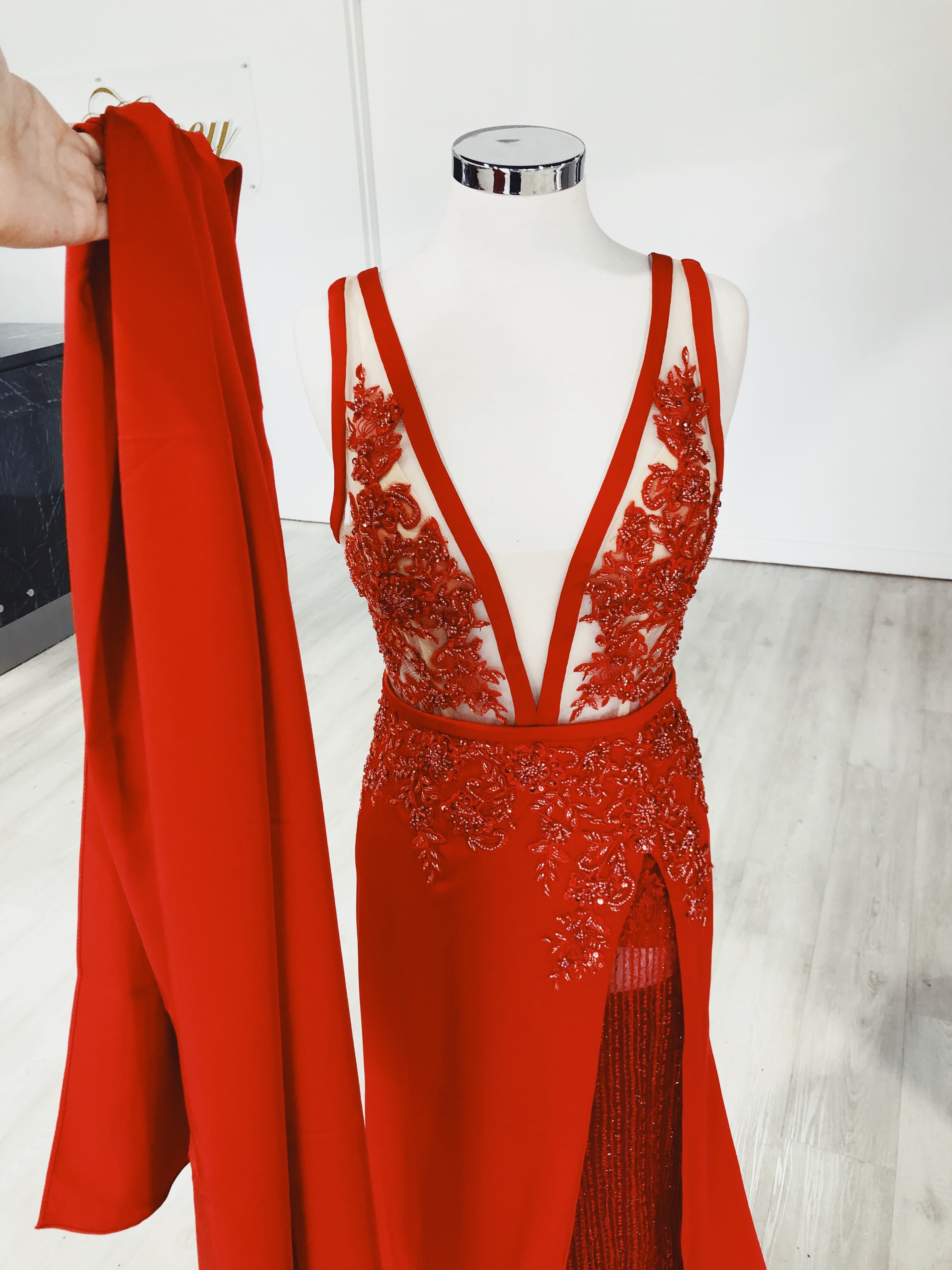 Honey Couture PATRICE Red Beaded Formal Gown Dress {vendor} AfterPay Humm ZipPay LayBuy Sezzle
