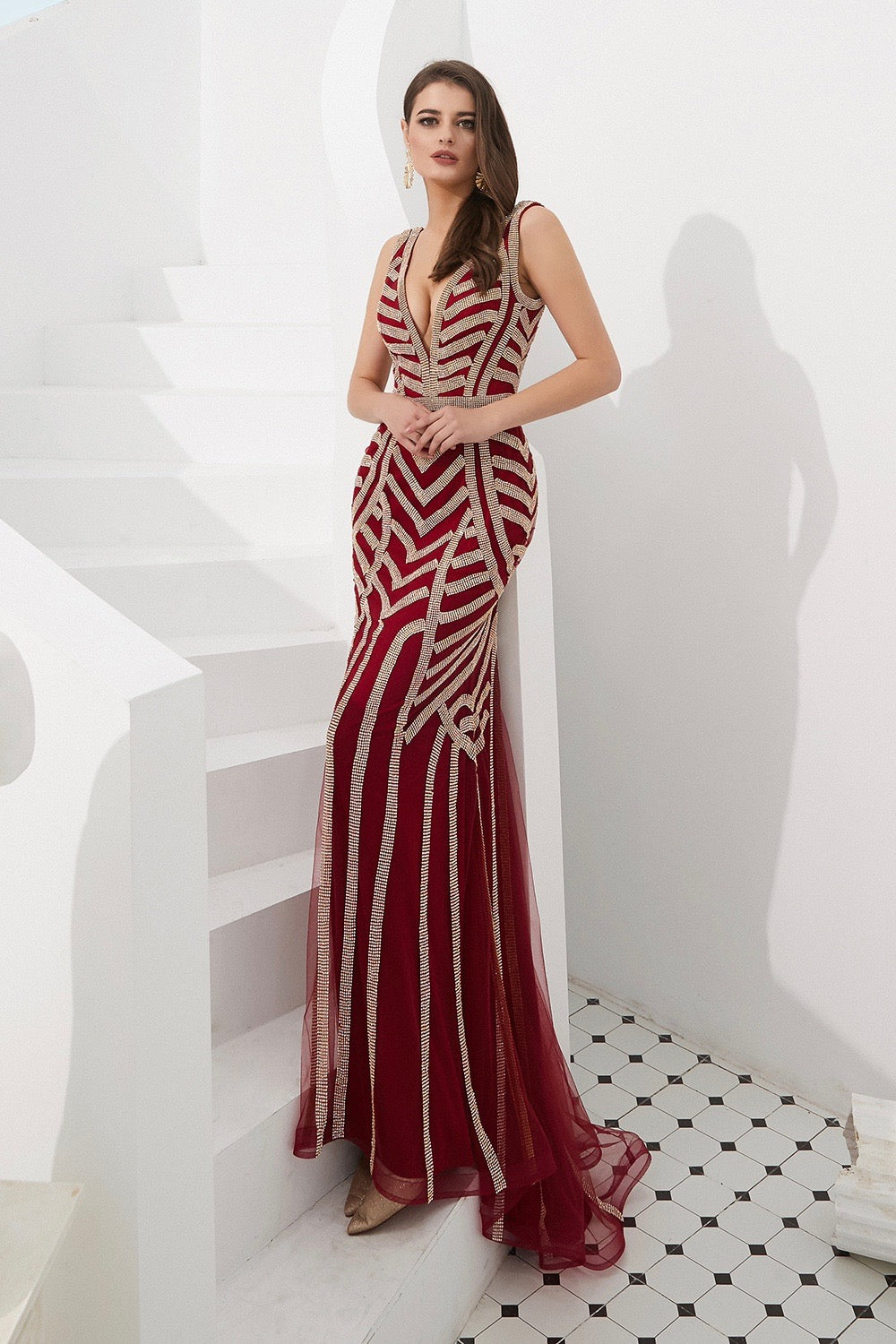 DIAMONDS 2.0 Thick Strap Red &amp; Gold Diamante Sequin Formal Gown Private Label$ AfterPay Humm ZipPay LayBuy Sezzle