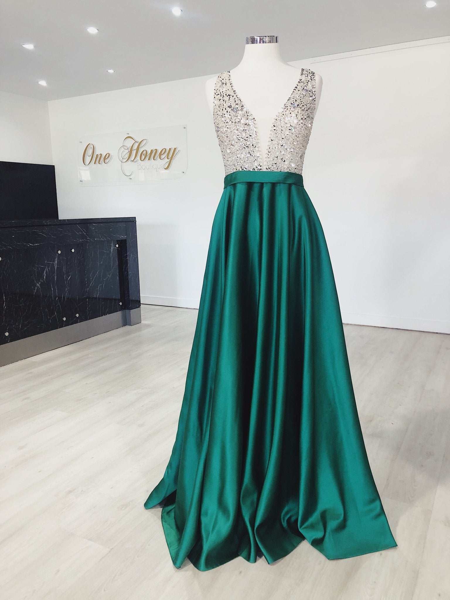 Honey Couture BROYN Silver Diamante Front Princess Ball Formal Gown Dress in Australia | One Honey Boutique