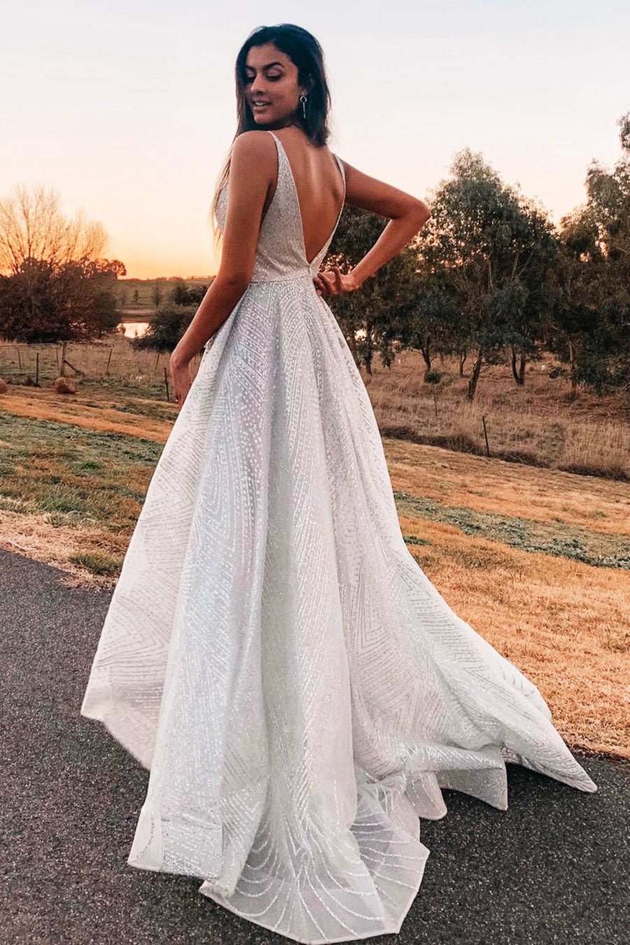 Tina Holly Couture T1844 Silver Grey Glitter Drape Mermaid Formal Gown Prom Dress in Australia | One Honey Boutique