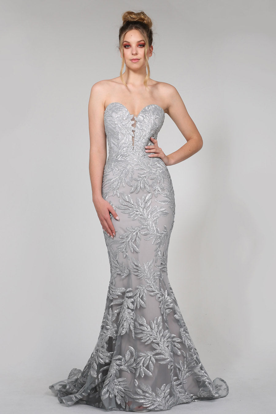TINA HOLLY COUTURE TA107 silver sequin strapless mermaid formal dress with sweetheart bust, Brisbane to Gold Coast