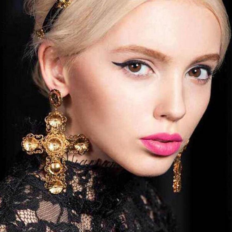Honey Couture Gold Oversized Cross Statement Earrings Honey Couture Jewellery$ AfterPay Humm ZipPay LayBuy Sezzle