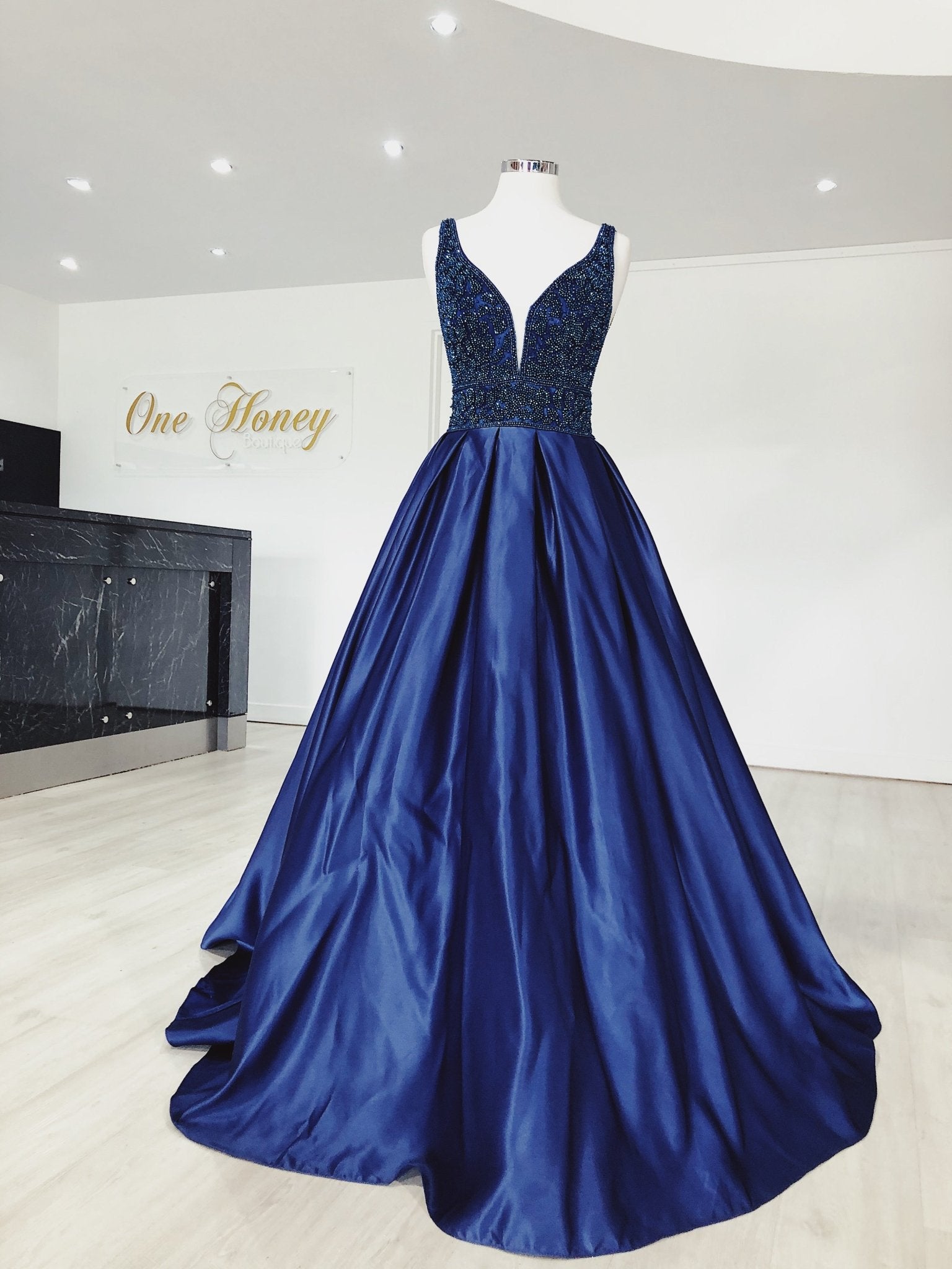 Honey Couture EMELY Royal Blue Beaded Ball Gown Formal Dress in Australia | One Honey Boutique
