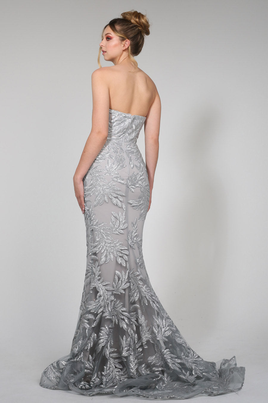 TINA HOLLY COUTURE TA107 Silver Sequin Strapless Mermaid Dress. Sweetheart neckline, elegant embroidery. Brisbane to Gold Coast, Australia.