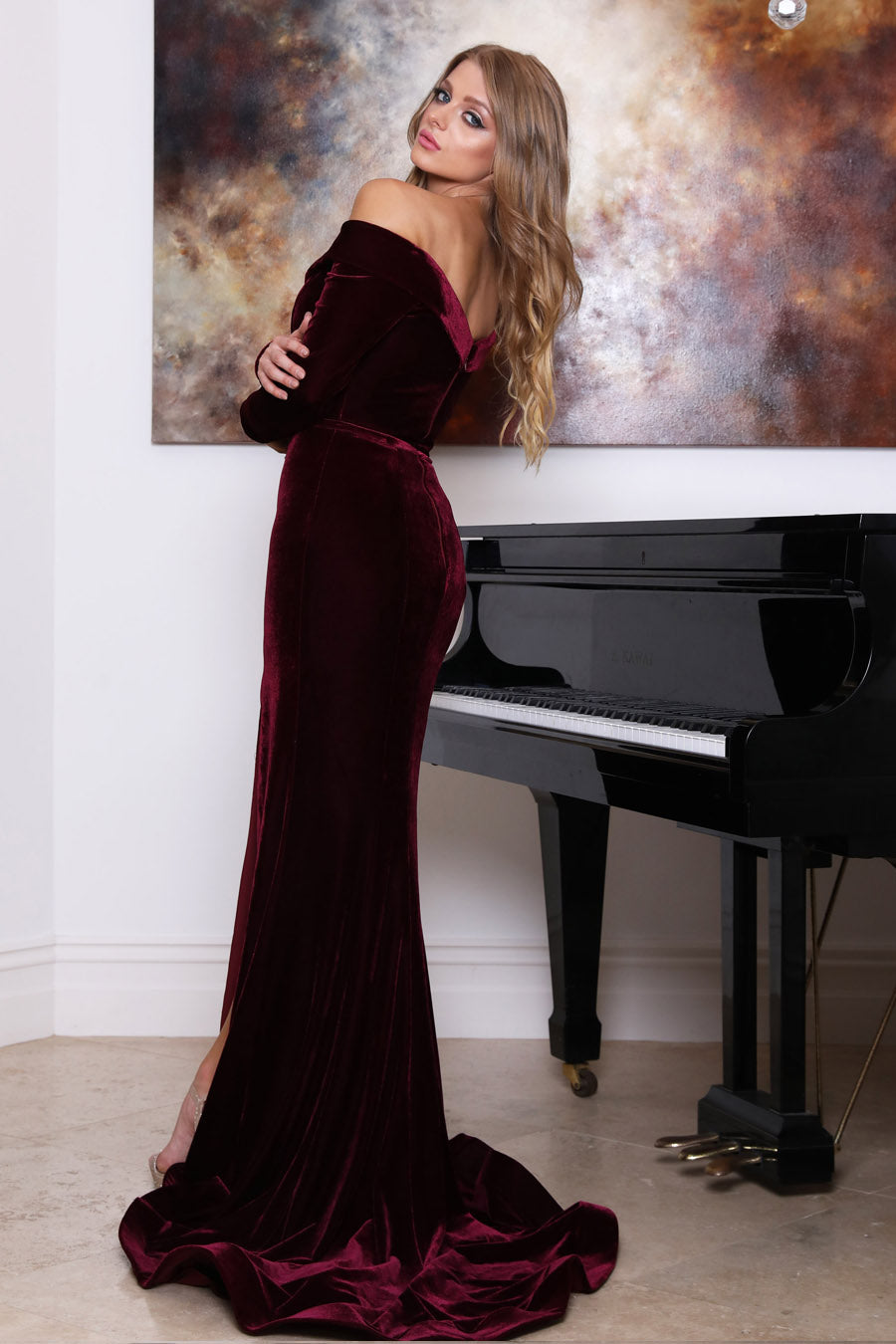 Tinaholy Couture TA807 Wine Red Velvet Long Sleeve Formal Dress Tina Holly Couture$ AfterPay Humm ZipPay LayBuy Sezzle