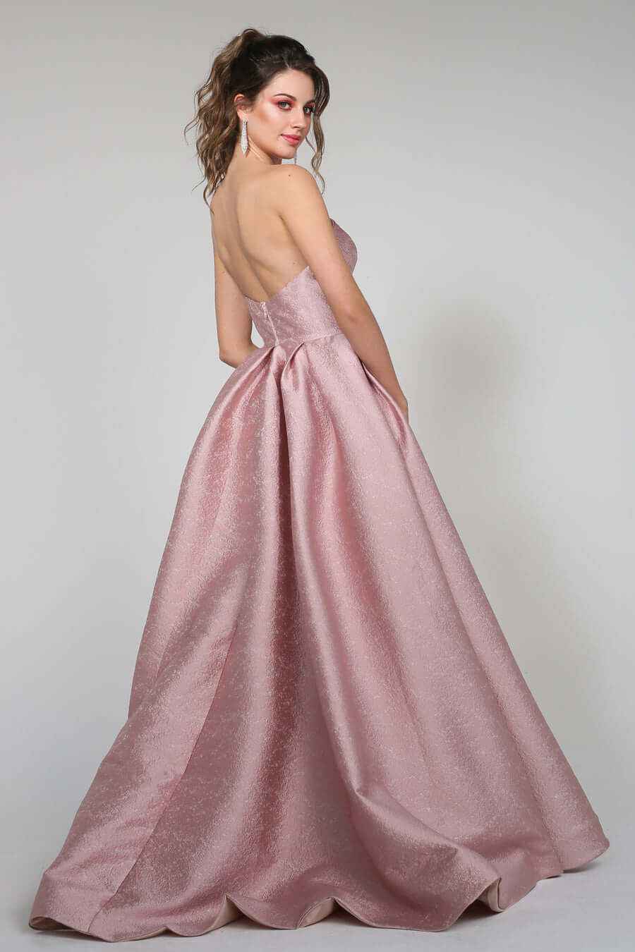 TA611B Dusty Pink strapless ball gown with full skirt, perfect school formal dress Brisbane to Gold Coast, Australia.