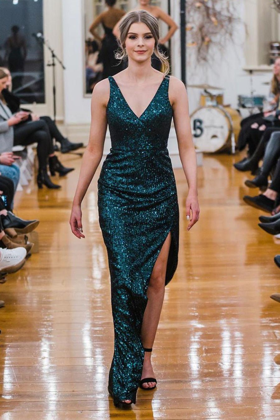 Tina Holly Couture TA007 Emerald Green Sequin Midi Cocktail Dress in Australia | One Honey Boutique