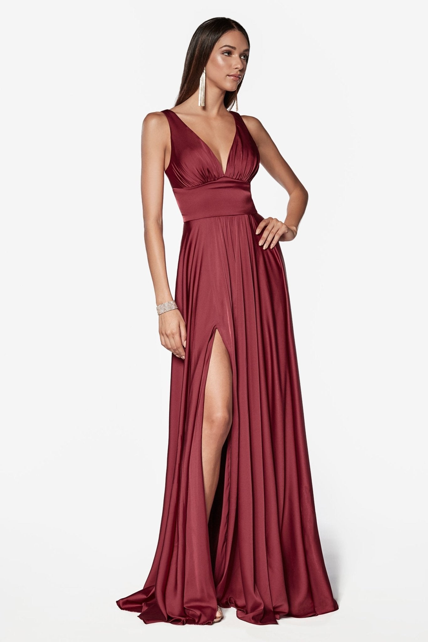 NELLIE Deep V Front Silky A Line Bridesmaid Formal Dress in Australia | One Honey Boutique