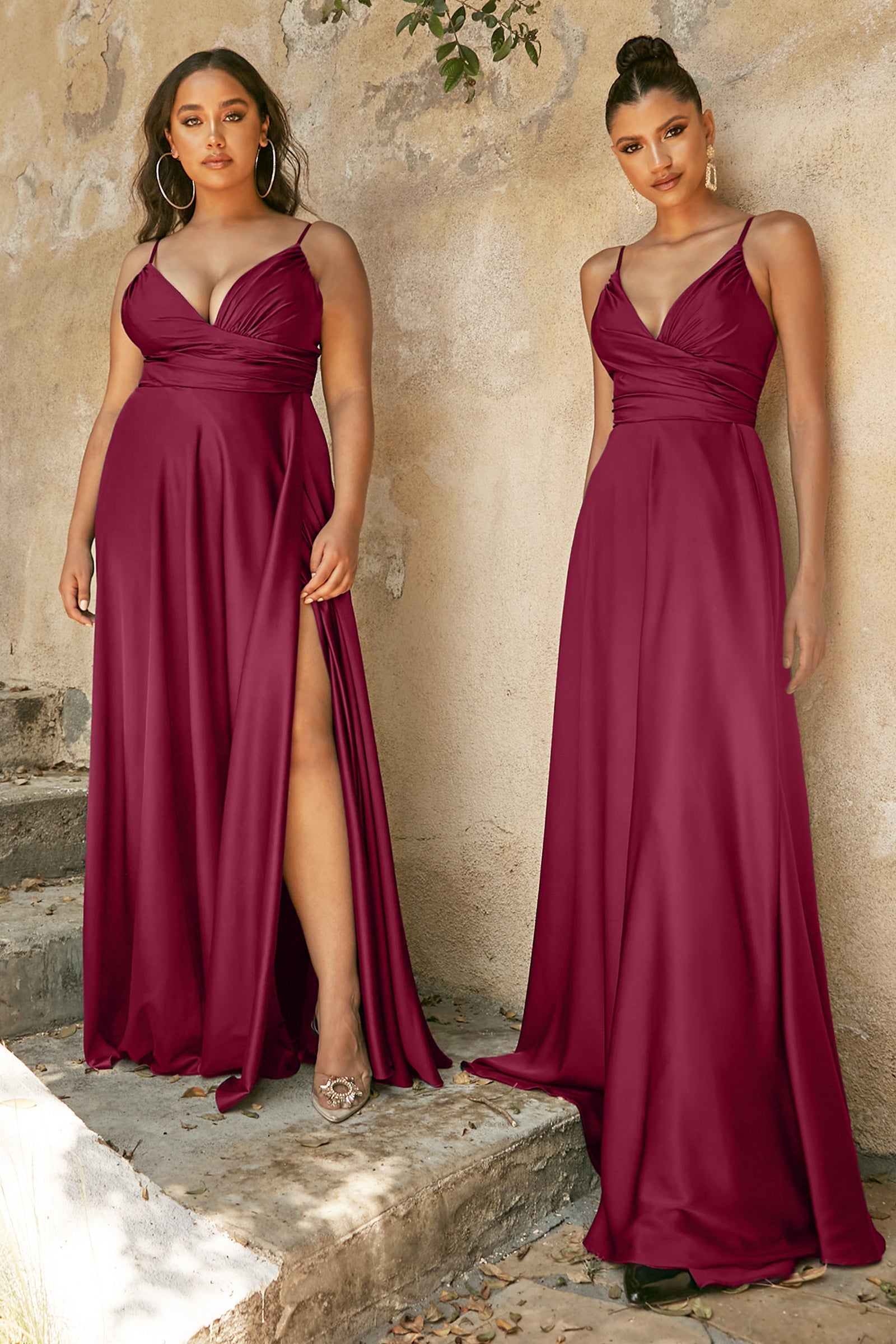 SIMONA Ruched Waist silky bridesmaid formal dress with leg slit, elegant V-neck evening gown, Brisbane to Gold Coast.