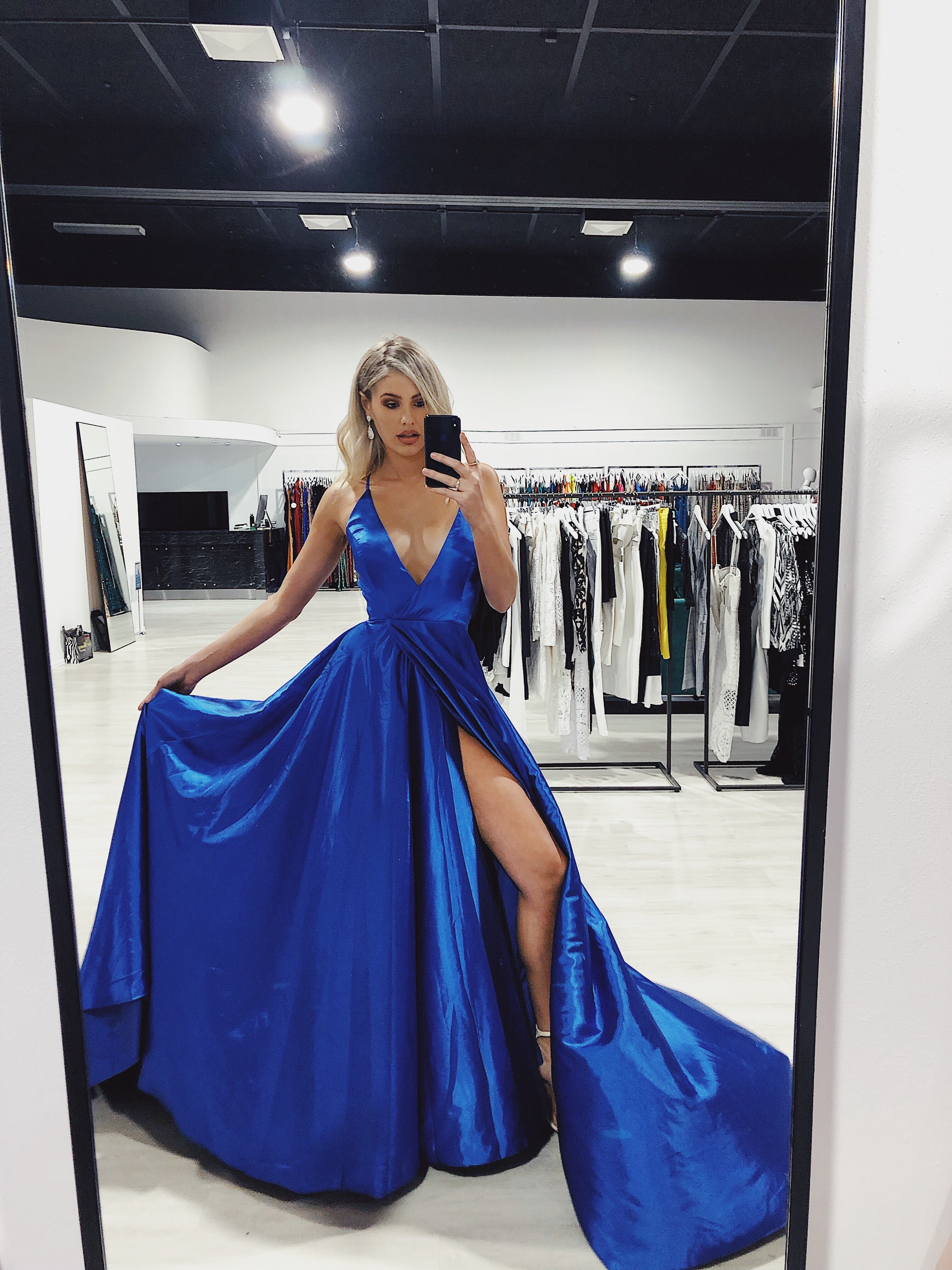 KATHLEEN Electric Blue Lace Up Back Satin Formal Gown Private Label$ AfterPay Humm ZipPay LayBuy Sezzle