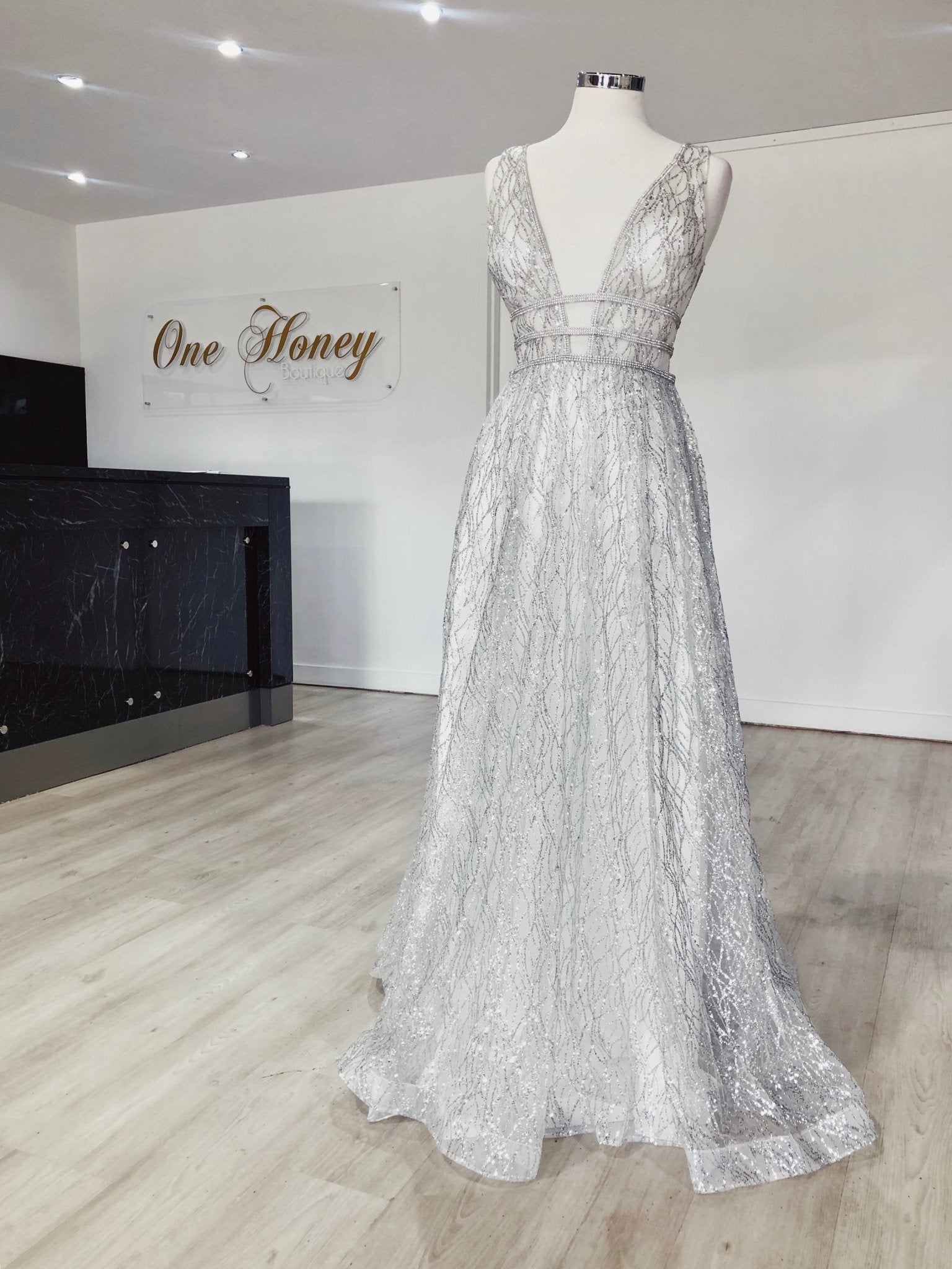 Honey Couture ENYA Glitter A Line Formal Gown in Australia | One Honey Boutique