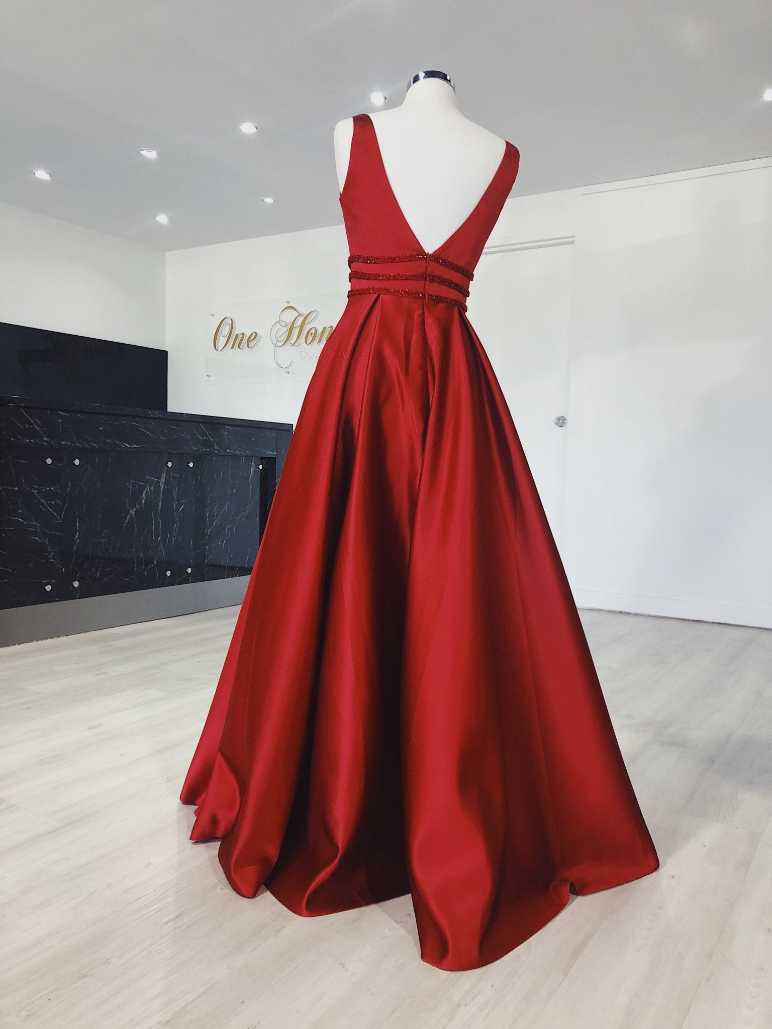 Honey Couture BRIHANNE Beaded Waist Full Skirt Formal Gown in Australia | One Honey Boutique
