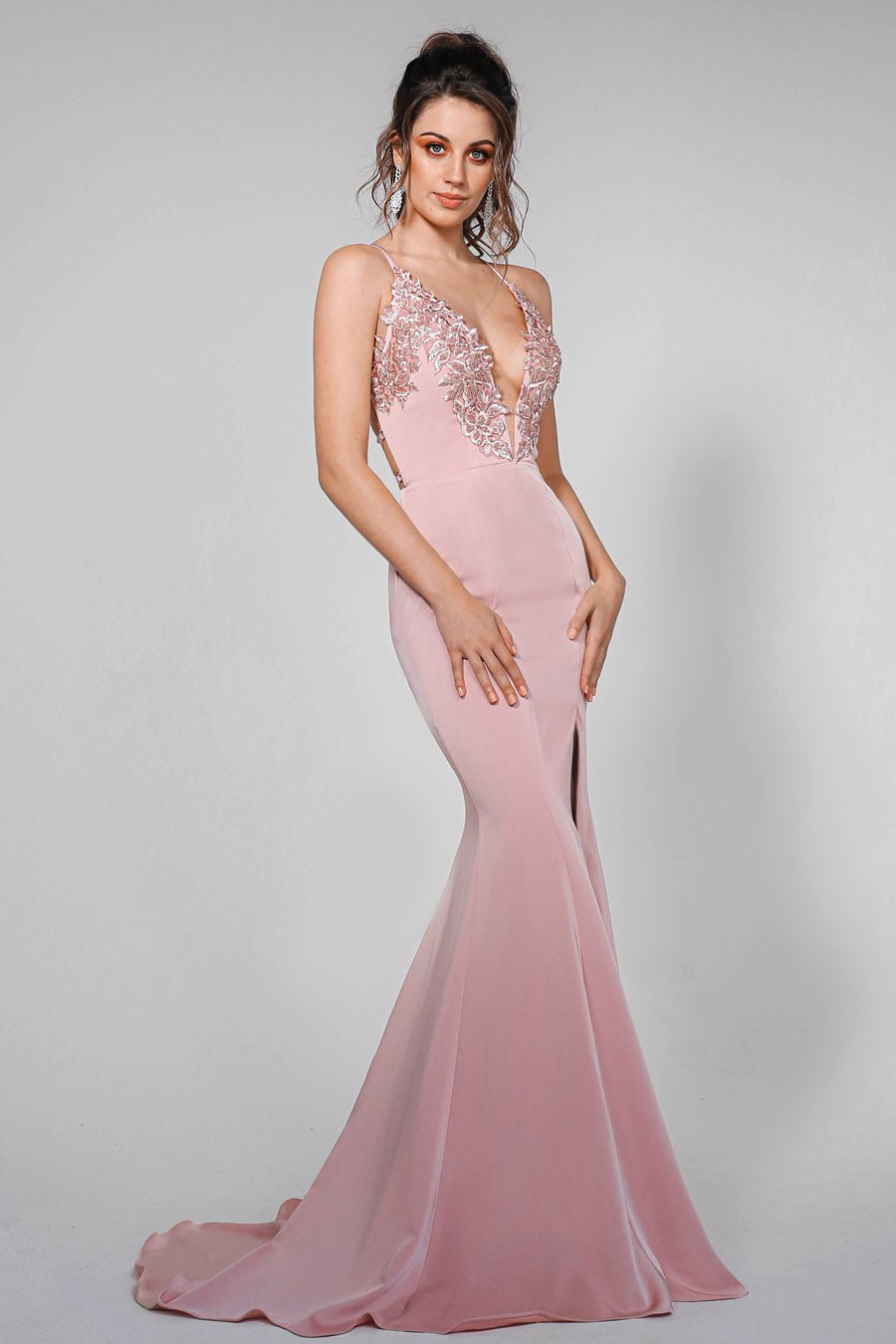 Tina Holly Couture Designer BA111 Pink Satin Mermaid Formal Dress in Australia | One Honey Boutique