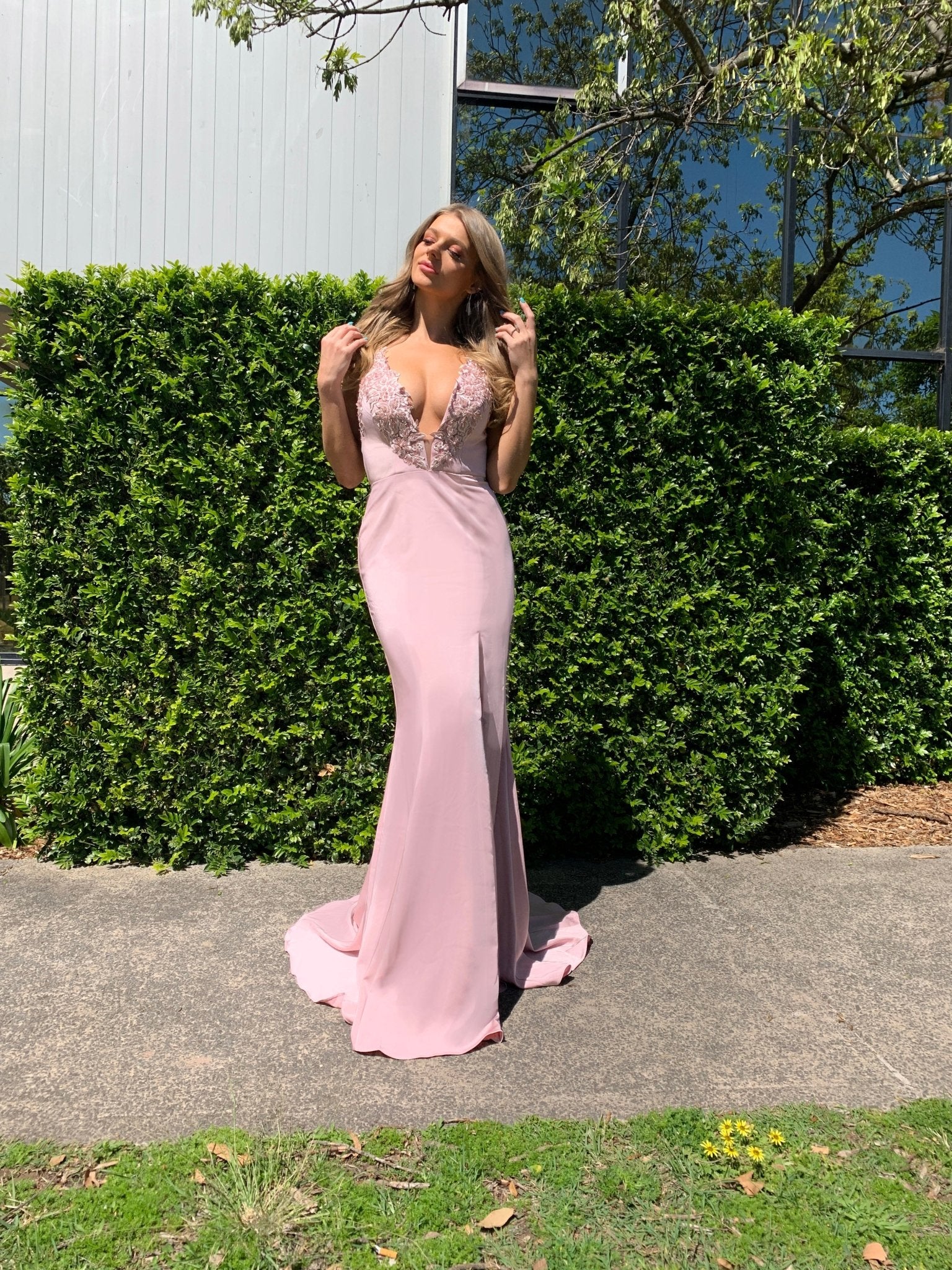 Tina Holly Couture Designer BA111 Pink Satin Mermaid Formal Dress in Australia | One Honey Boutique