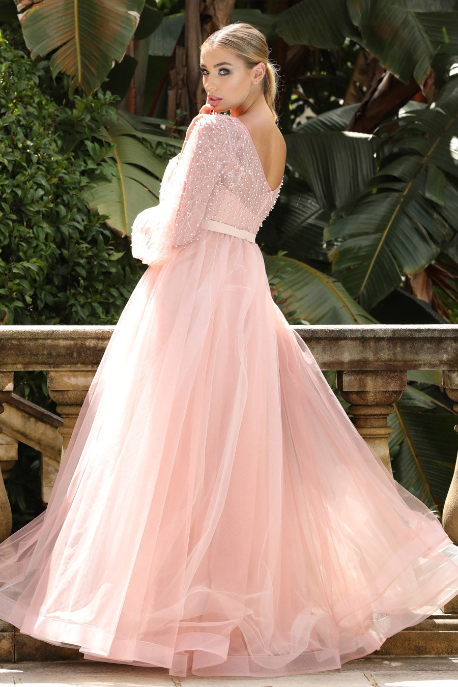 TINA HOLLY COUTURE BA204 Beaded Pearls & Lace formal dress with flowing tulle skirt, Brisbane to Gold Coast